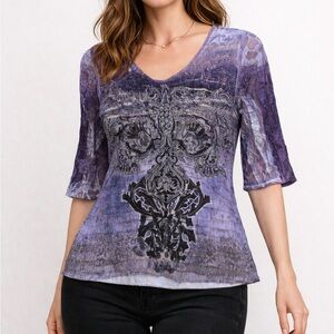 Chic Purple Patterned Women's Blouse